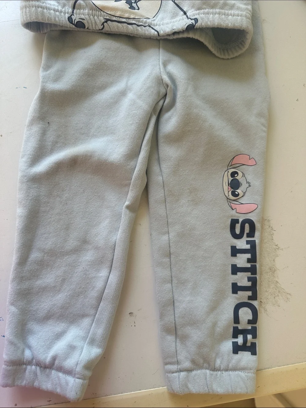 Disney Light Gray Stitch Hoodie & Jogger Set with Pink Ear Accents